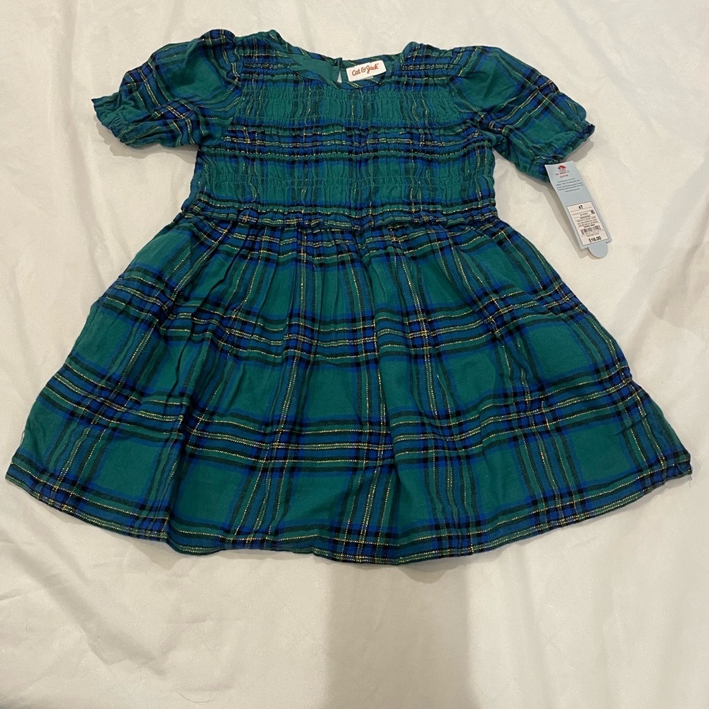 Cat & Jack Blue and Green Plaid Holiday Dress Size 4T